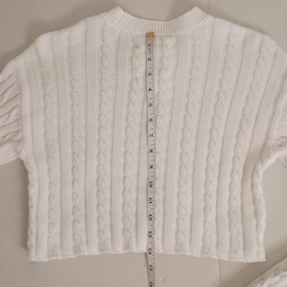 Aerie White Cable Knit Cropped Crew Neck Cotton Sweater Women’s Size XS - Picture 13 of 16